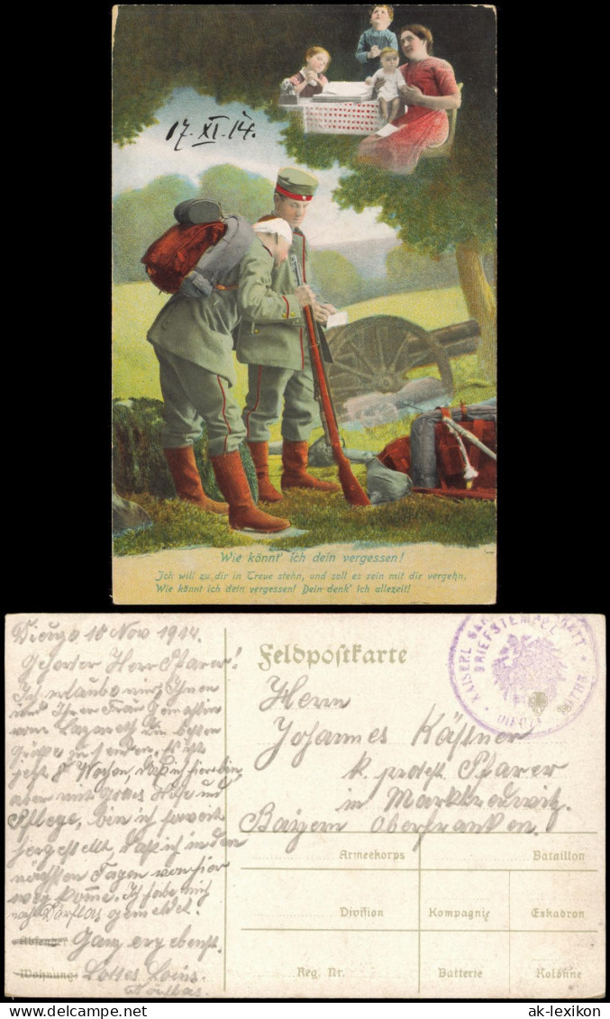 Ansichtskarte 1. WK (Soldaten Gedenken An Familie) 1914  Feldpoststempel - War 1914-18