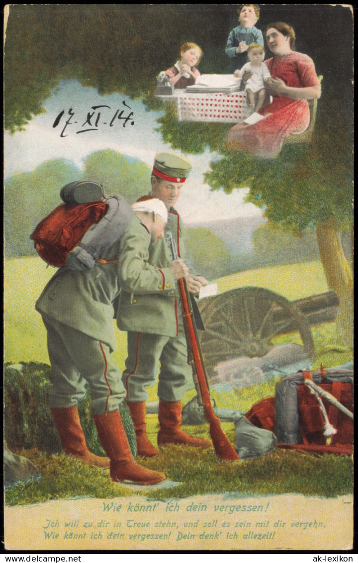 Ansichtskarte 1. WK (Soldaten Gedenken An Familie) 1914  Feldpoststempel - Oorlog 1914-18