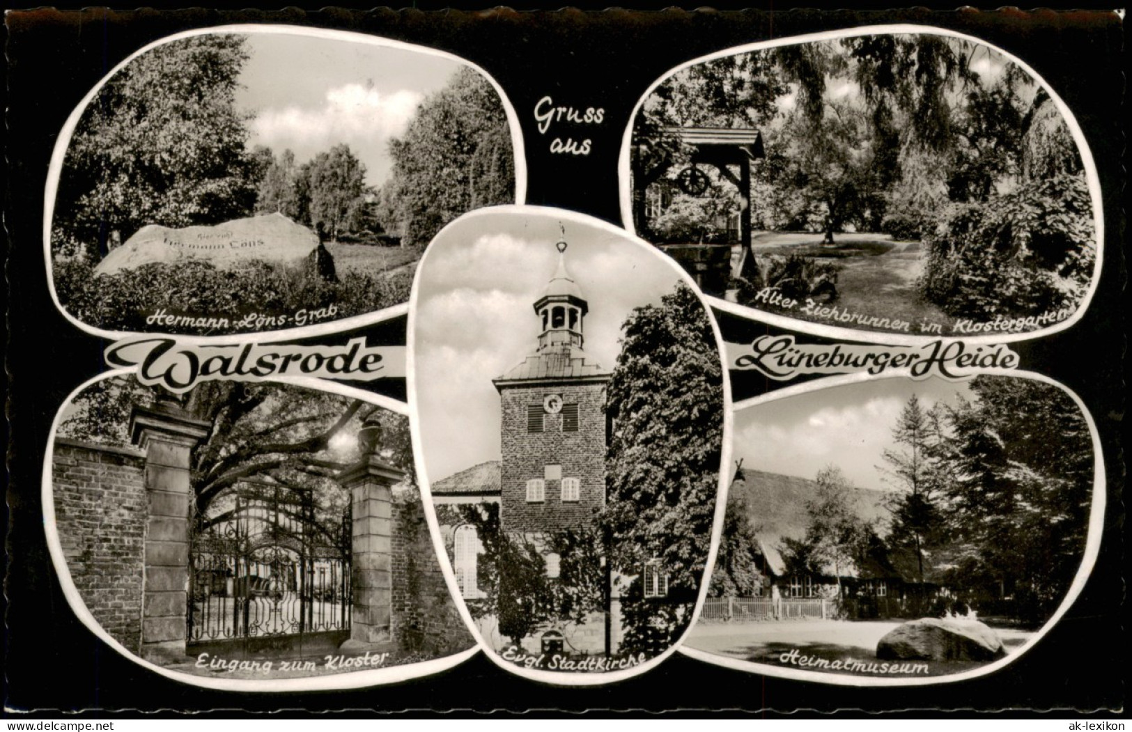 Walsrode Mehrbild-AK  Ziehbrunnen, Löns-Grab, Kloster, Kirche, Museum 1960/1959 - Walsrode