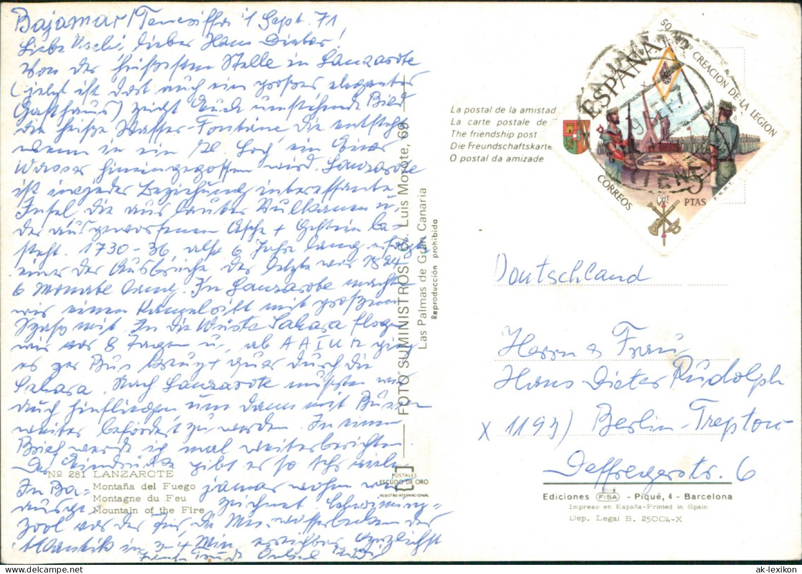 Postales Lanzarote Motanadel Fuego 1981 - Autres & Non Classés