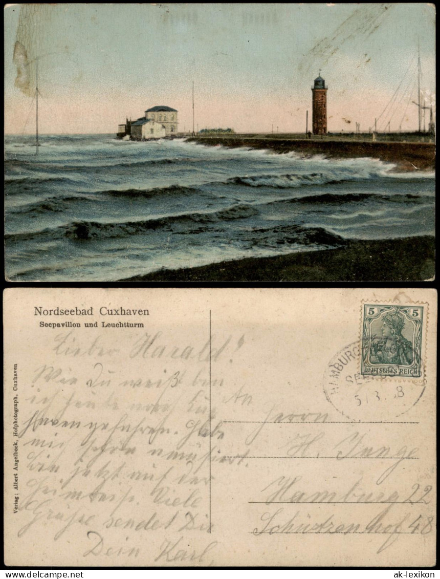 Cuxhaven Seepavillon Und Leuchtturm 1908  Gel, Schiffspoststempel Hamburg - Cuxhaven