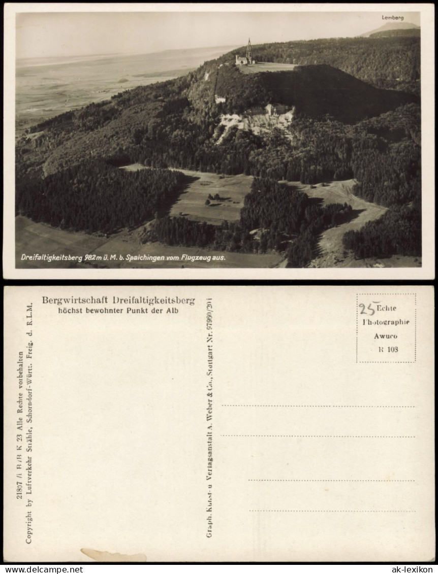 Ansichtskarte Spaichingen Luftbild Bergwirtschafz Dreifaltigkeitsberg 1930 - Other & Unclassified