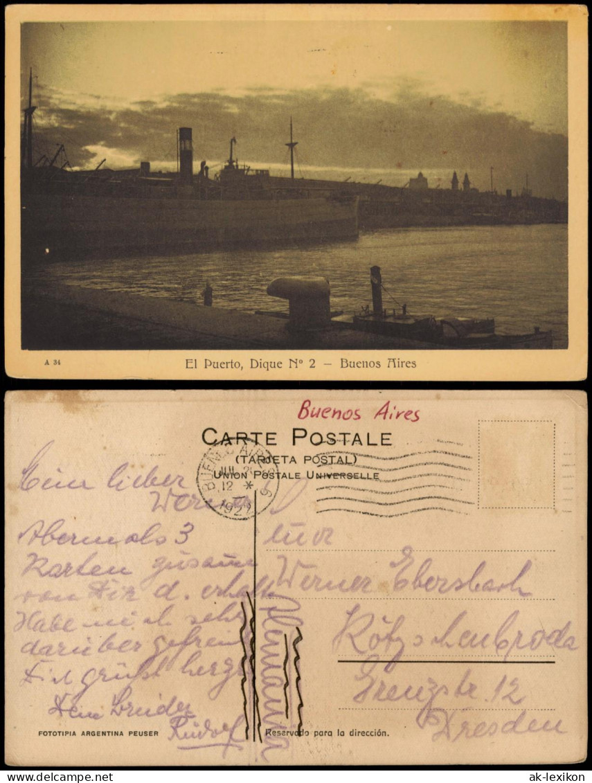 Postcard Buenos Aires El Puerto, Dique Nº 2 Hafen - Stimmungsbild 1929 - Argentine