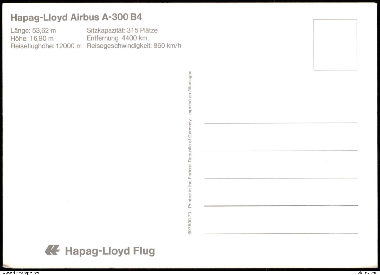 Ansichtskarte  Flugzeug Airplane Avion Hapag-Lloyd Airbus A-300 B4 1979 - 1946-....: Modern Tijdperk