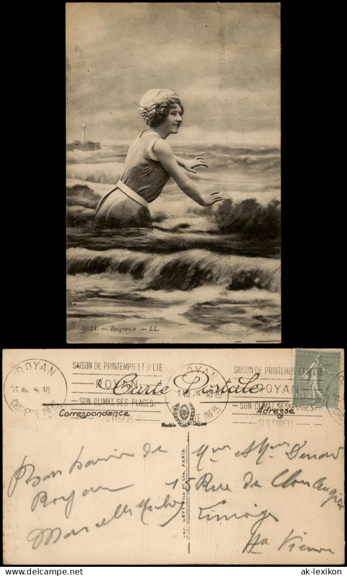 CPA .Frankreich  France - Badende Frau Baigneuse 1918  Gel. Stempel Royan - Otros & Sin Clasificación