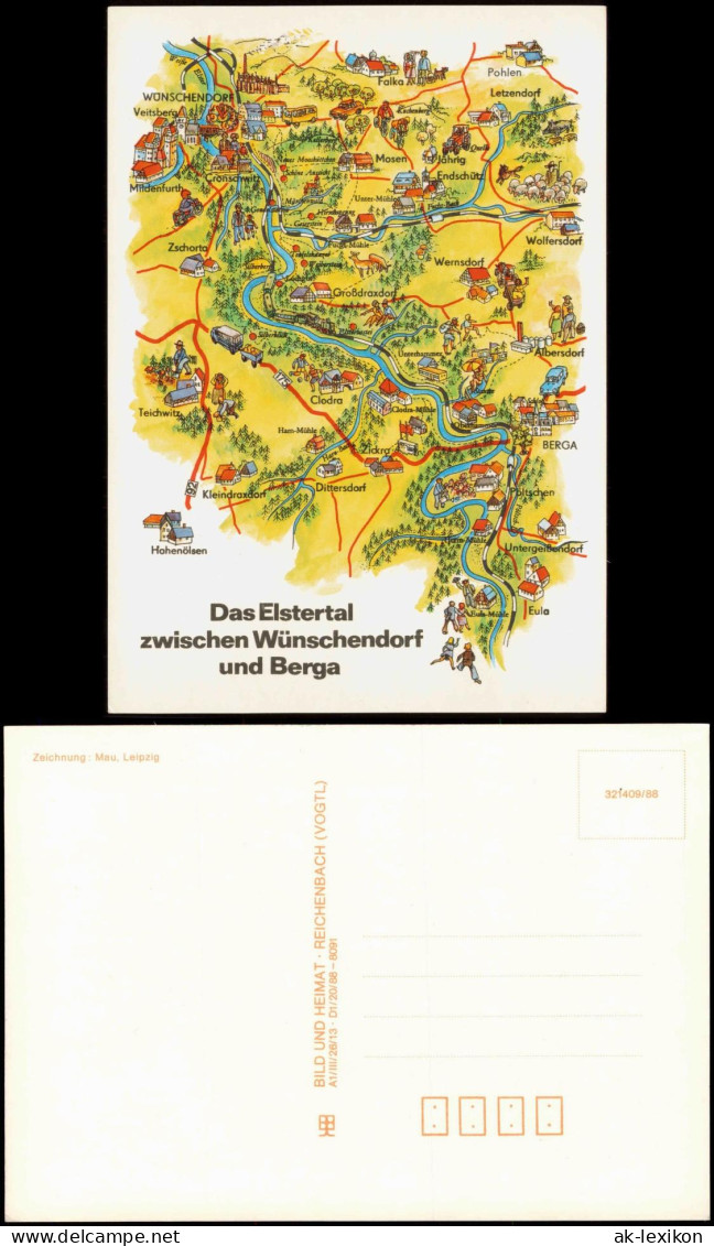 Ansichtskarte Wünschendorf (Elster) Landkarte: Das Elstertal 1988 - Other & Unclassified