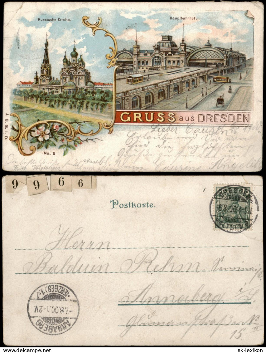 Seevorstadt-Dresden Hauptbahnhof Russisch-Orthodoxe Kirche 2 Bild Litho 1900 - Dresden