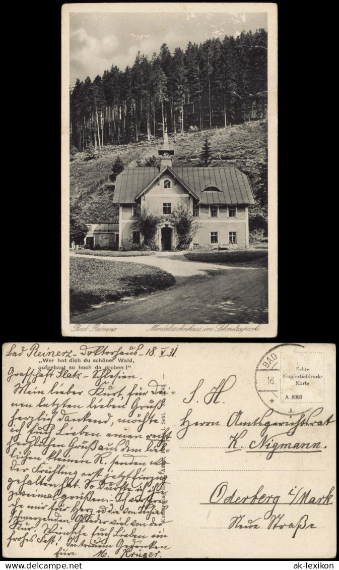 Postcard Bad Reinerz Duszniki-Zdrój Medelsscheshazs Im Schmelzepark 1923 - Schlesien