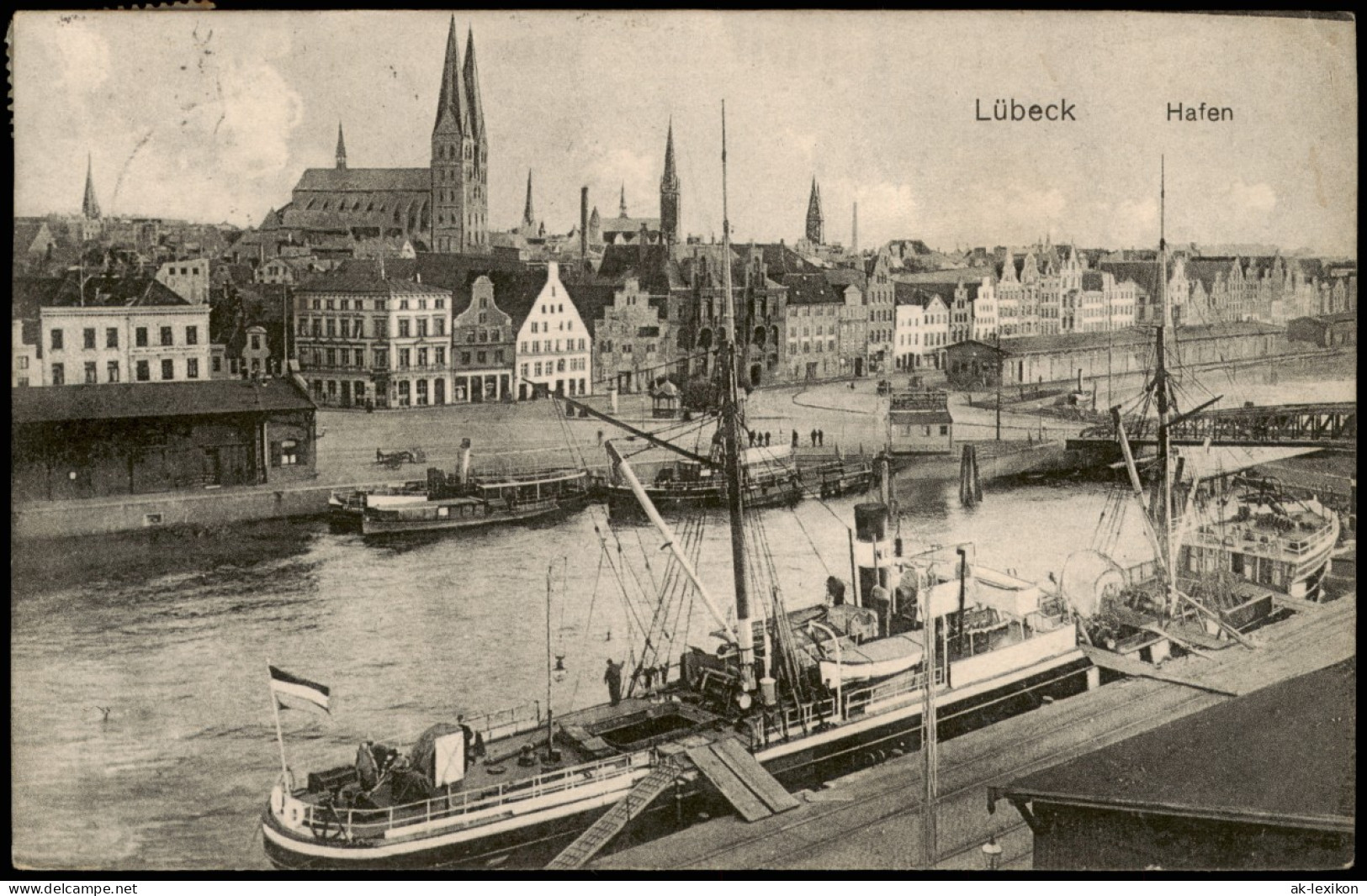 Ansichtskarte Lübeck Hafen, Stadt, Dampfer 1926 - Other & Unclassified