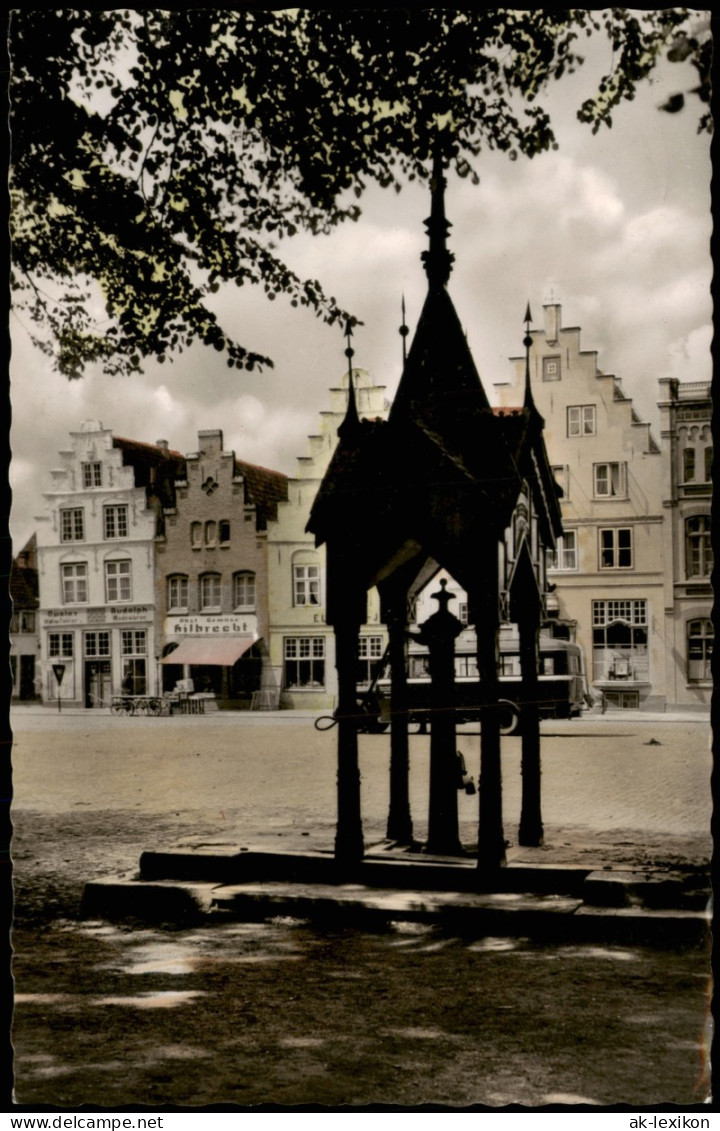 Ansichtskarte Friedrichstadt (Eider) Markt Bus Geschäfte Marktbrunnen 1956 - Other & Unclassified