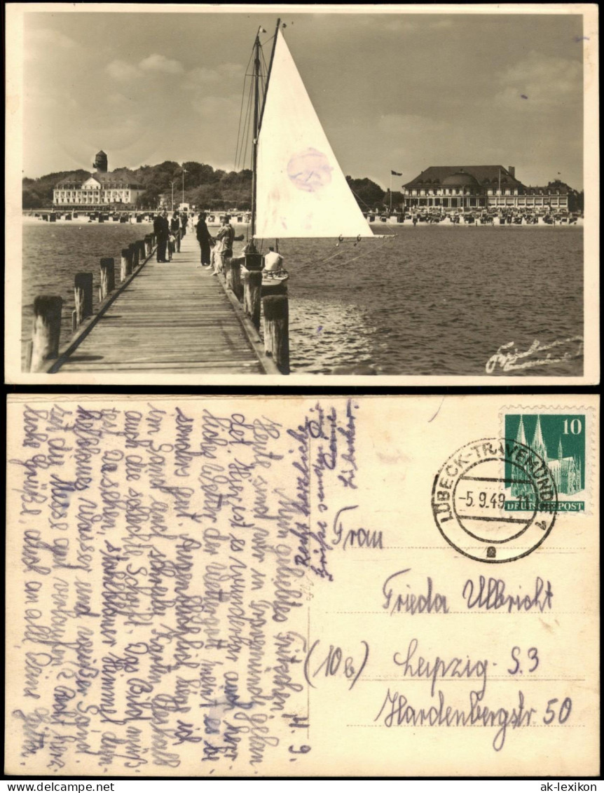 Ansichtskarte Travemünde-Lübeck Kurhaus, Segelboot 1949 - Andere & Zonder Classificatie