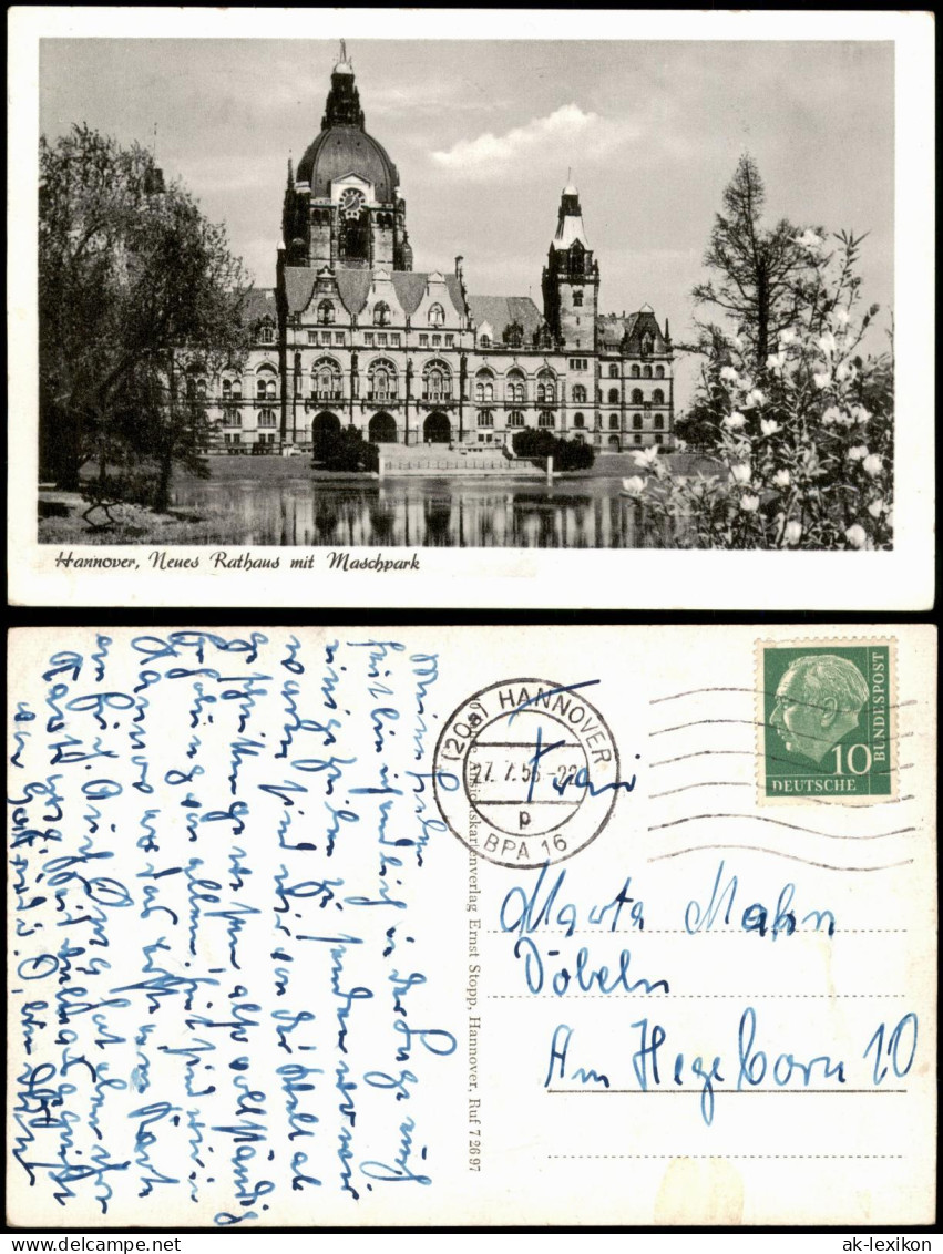 Ansichtskarte Hannover Neues Rathaus Mit Maschpark 1955 - Hannover