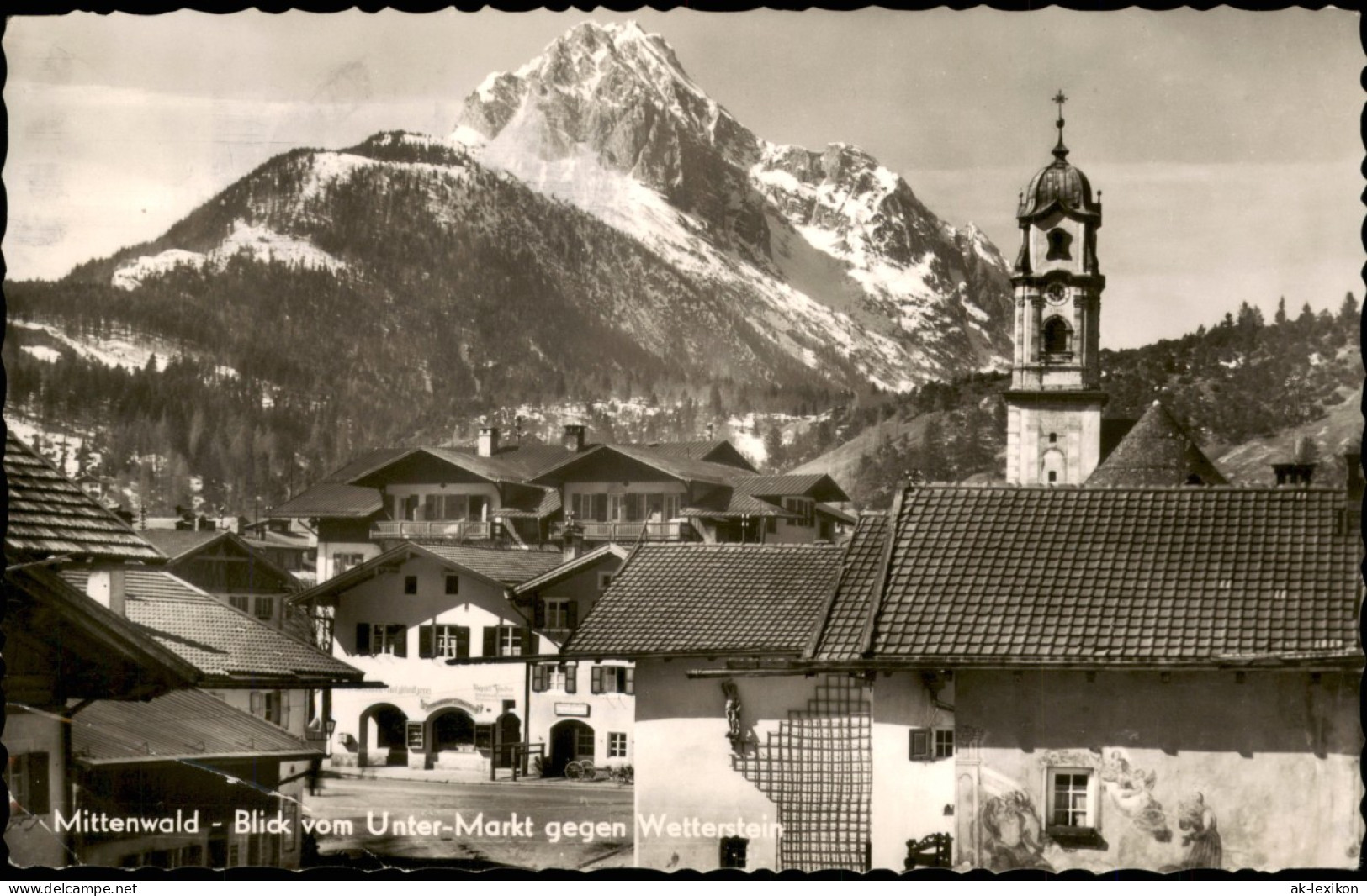 Ansichtskarte Mittenwald Blick Vom Unter-Markt Gegen Wetterstein 1953 - Mittenwald