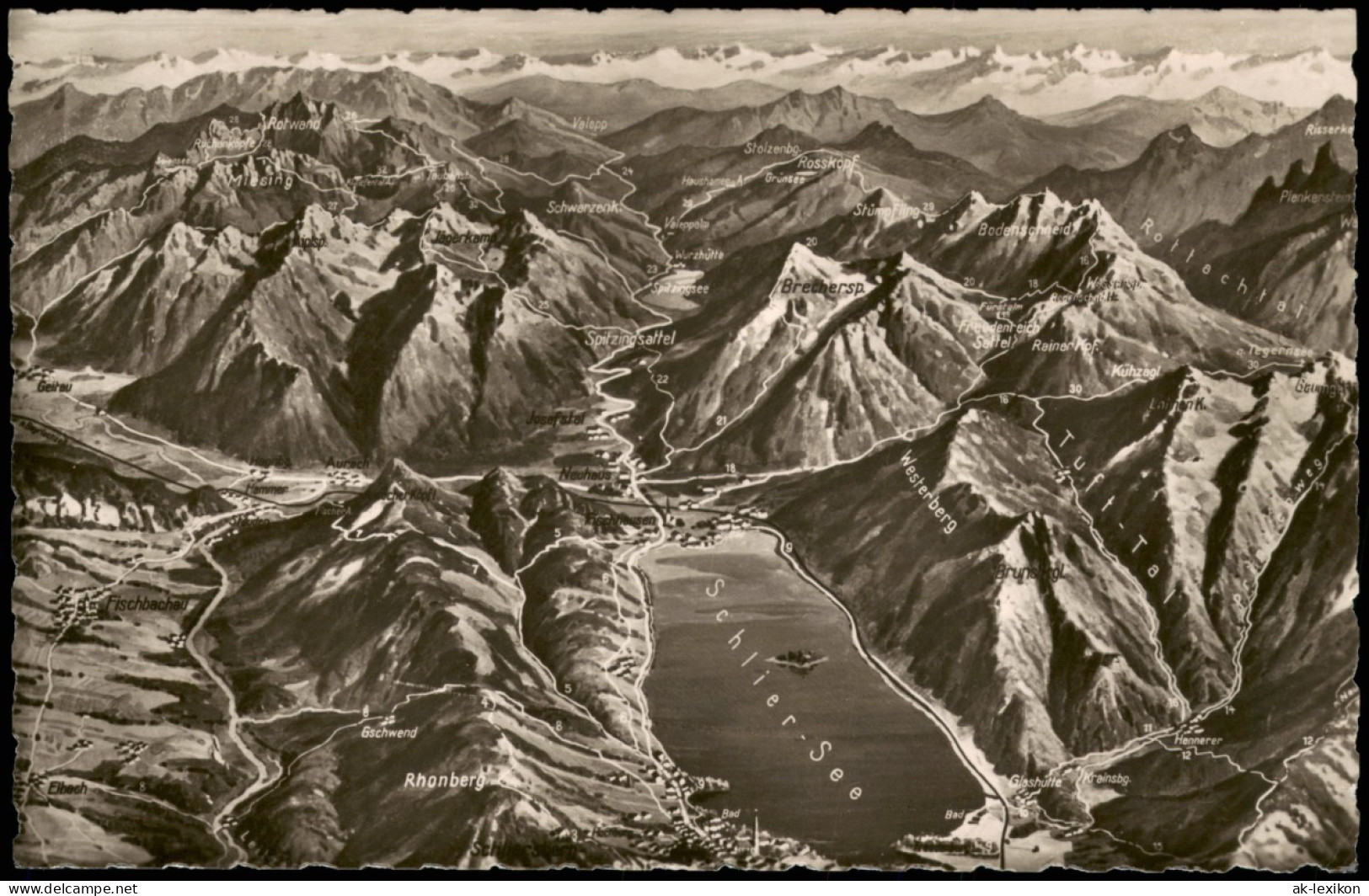 Schliersee Umlandansicht Schliersee Und Berg Reliefkarte Alpen 1960 - Schliersee