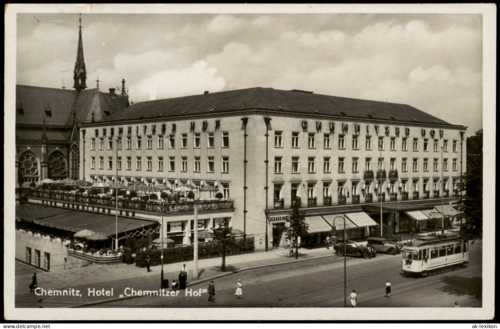 Ansichtskarte Chemnitz Tram Straßenbahn Passiert Hotel Chemnitzer Hof 1936 - Chemnitz