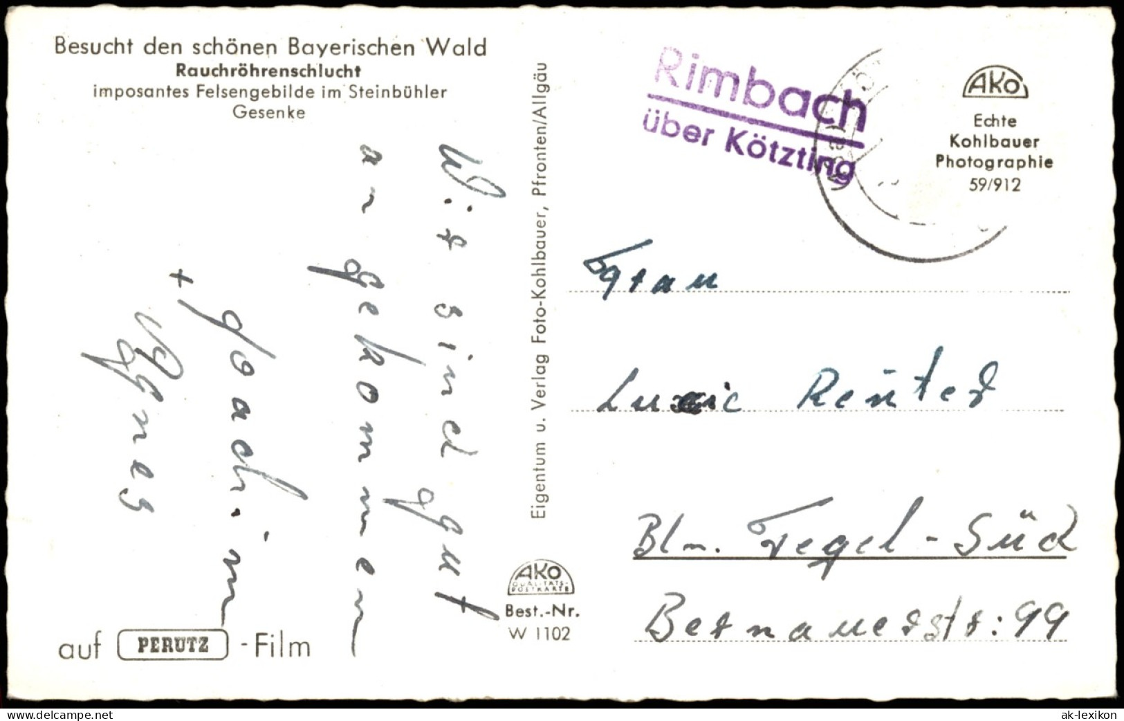 Rauchröhren Kaitersberg 1959     Landpoststempel RIMBACH über Kötzting - Unclassified