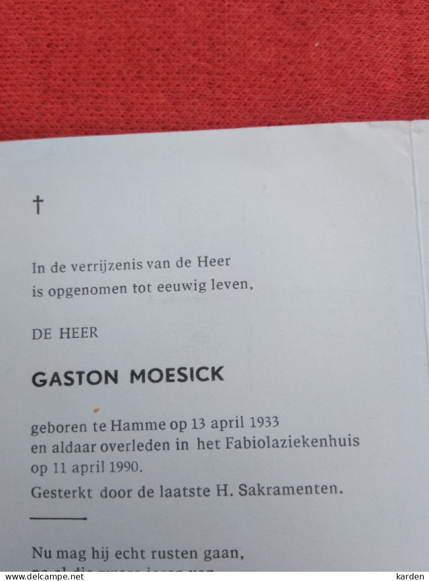 Doodsprentje Gaston Moesick / Hamme 13/4/1933 - 11/4/1990 - Religion & Esotérisme