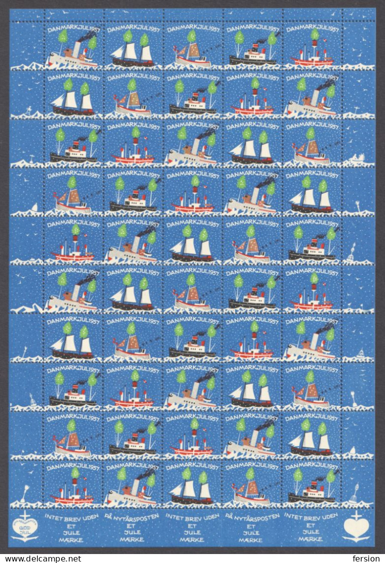 Sailing Steamer Steam SHIP Light Star Christmas JUL JULEN Charity Label Cinderella Vignette 1957 Sheet Denmark Danmark - Bateaux