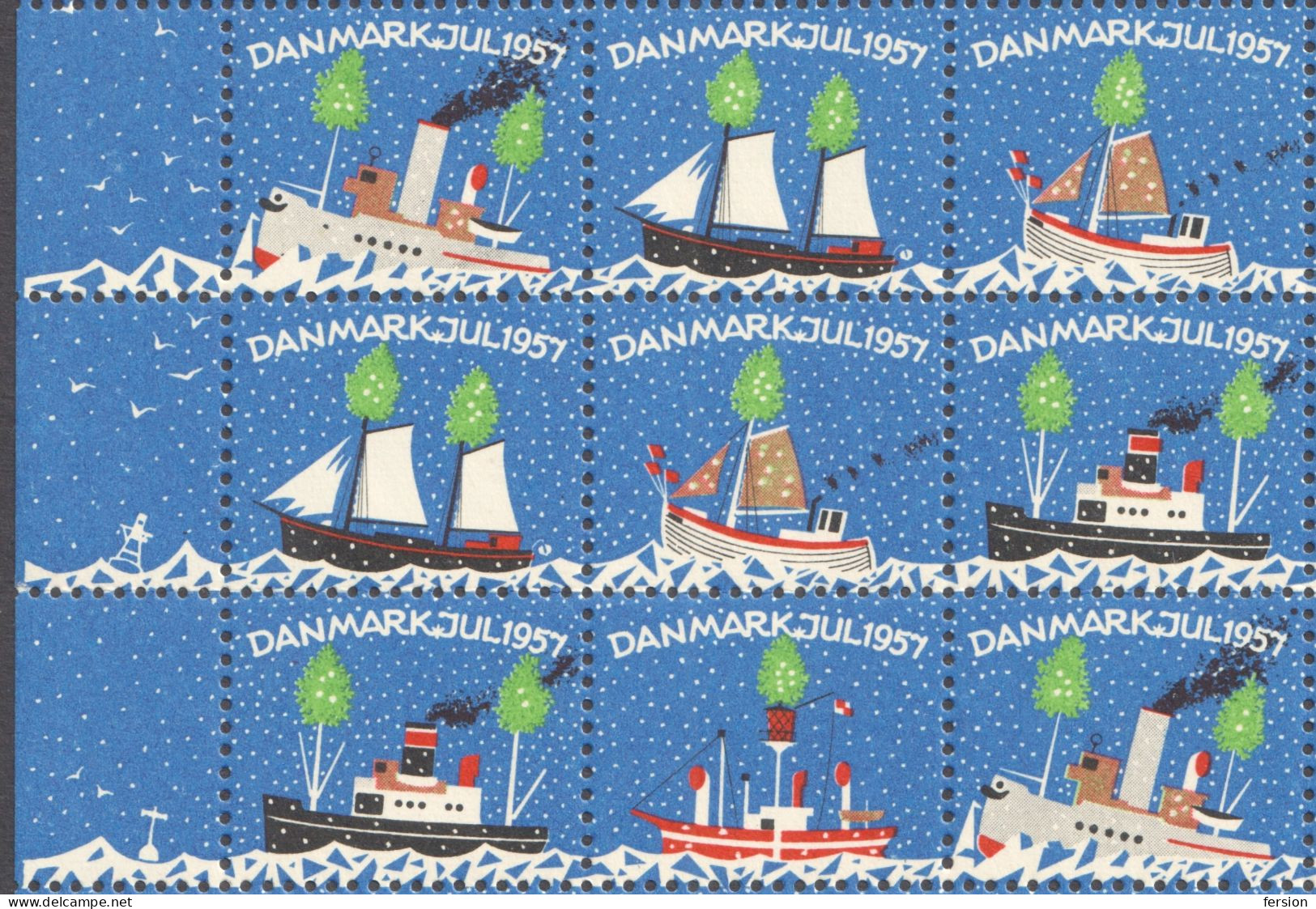 Sailing Steamer Steam SHIP Light Star Christmas JUL JULEN Charity Label Cinderella Vignette 1957 Sheet Denmark Danmark - Schiffe