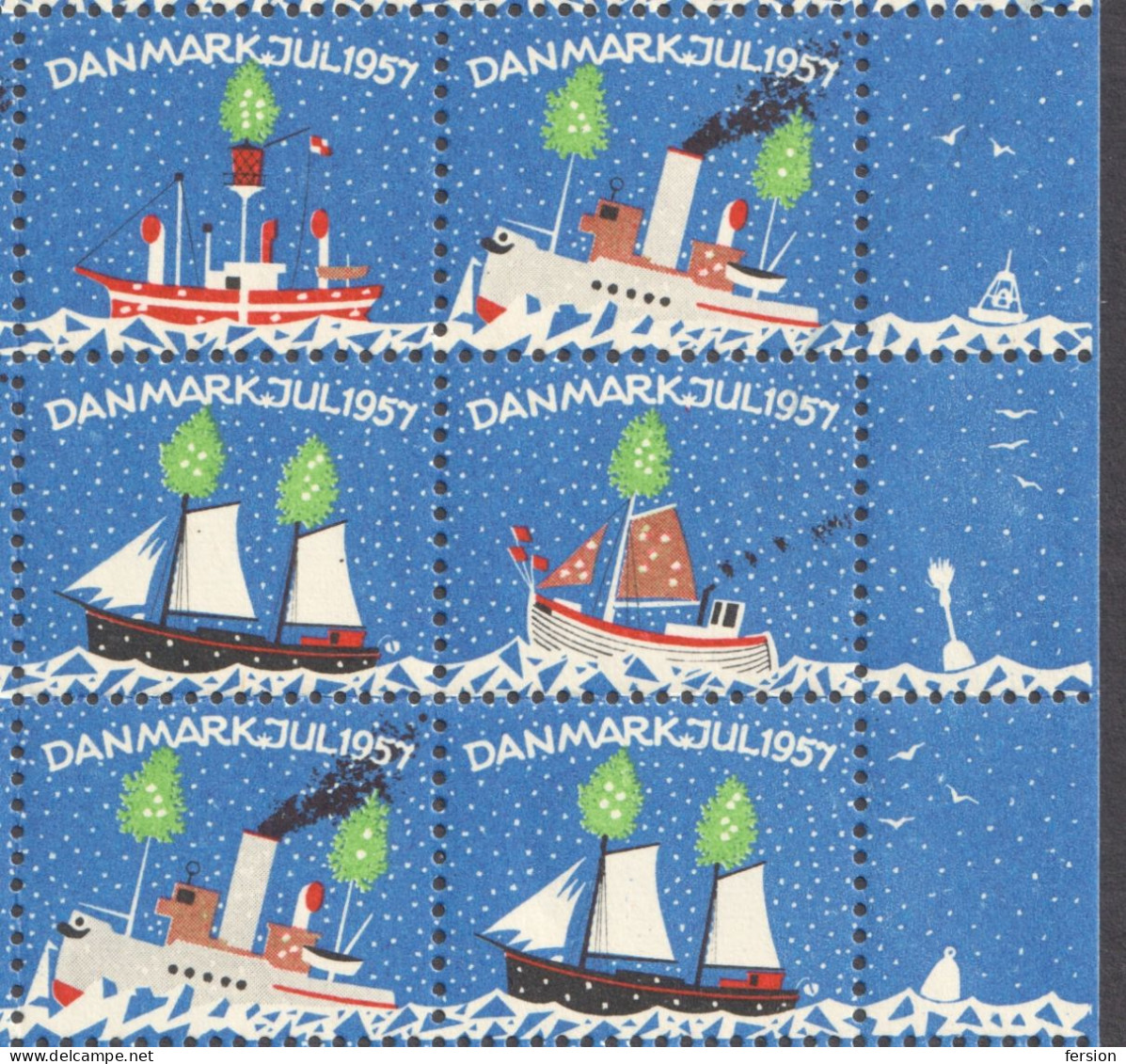 sailing steamer steam SHIP light star Christmas JUL JULEN charity label cinderella vignette 1957 sheet Denmark Danmark