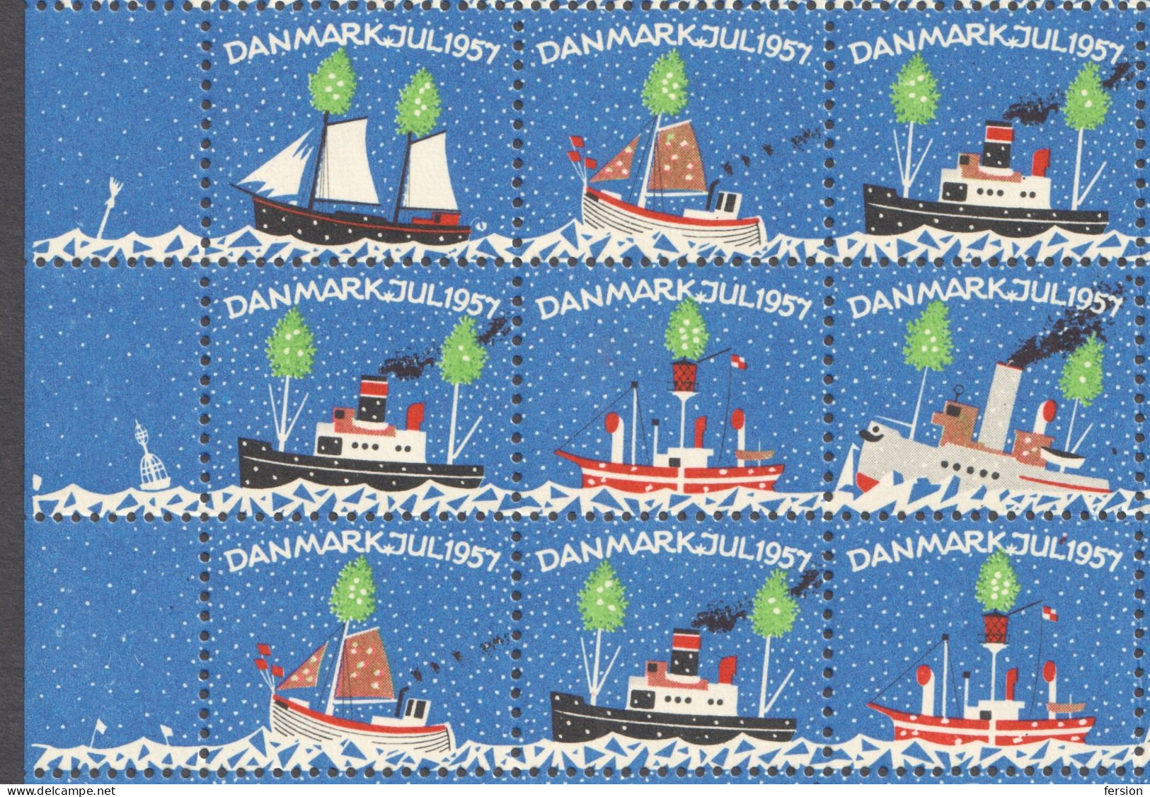 sailing steamer steam SHIP light star Christmas JUL JULEN charity label cinderella vignette 1957 sheet Denmark Danmark