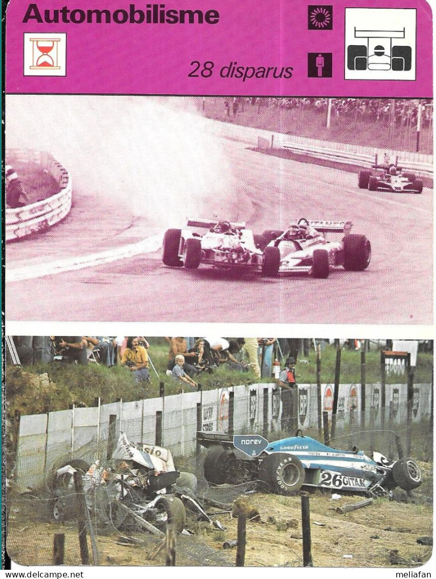 GF1980 -  FICHE EDITION RENCONTRE - 28 DISPARUS - PRICE VS LAFITTE - Automobile - F1