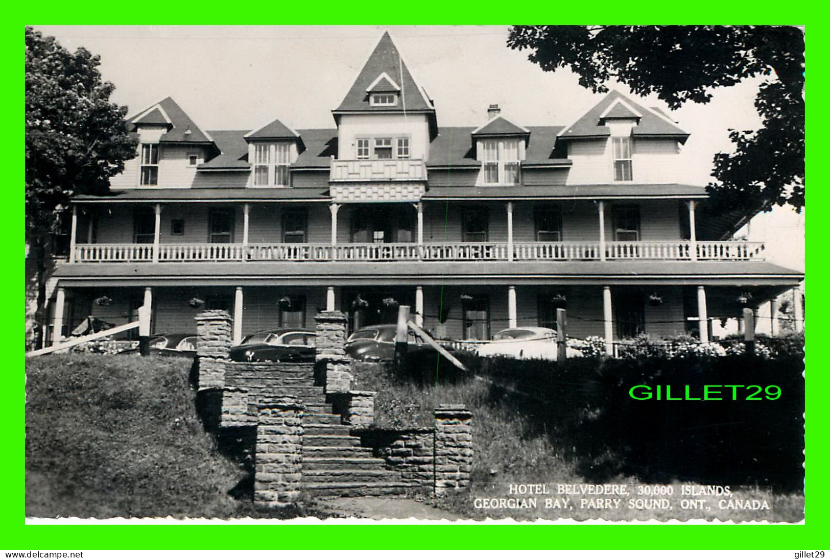 PARRY SOUND, ONTARIO - HOTEL BELVEDERE, GEORGIAN BAY -0 ANIMATED WITH OLD CARS - TRAVEL IN 1956 - - Autres & Non Classés