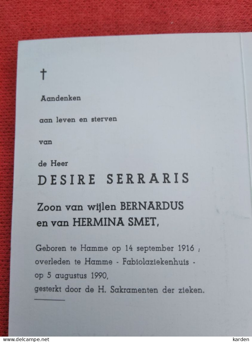 Doodsprentje Desire Serraris / Hamme 14/9/1916 - 5/8/1990 ( Z.v. Bernardus Serraris En Hermina Smet ) - Religion & Esotericism