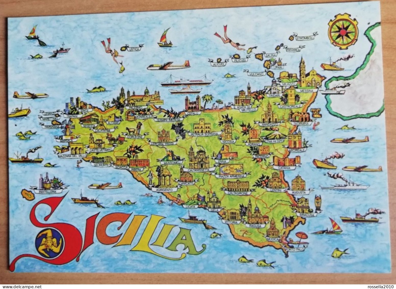 CARTOLINA ITALIA SICILIA MAPPA SALUTI  Italy Postcard ITALIEN Ansichtskarten - Gruss Aus.../ Grüsse Aus...