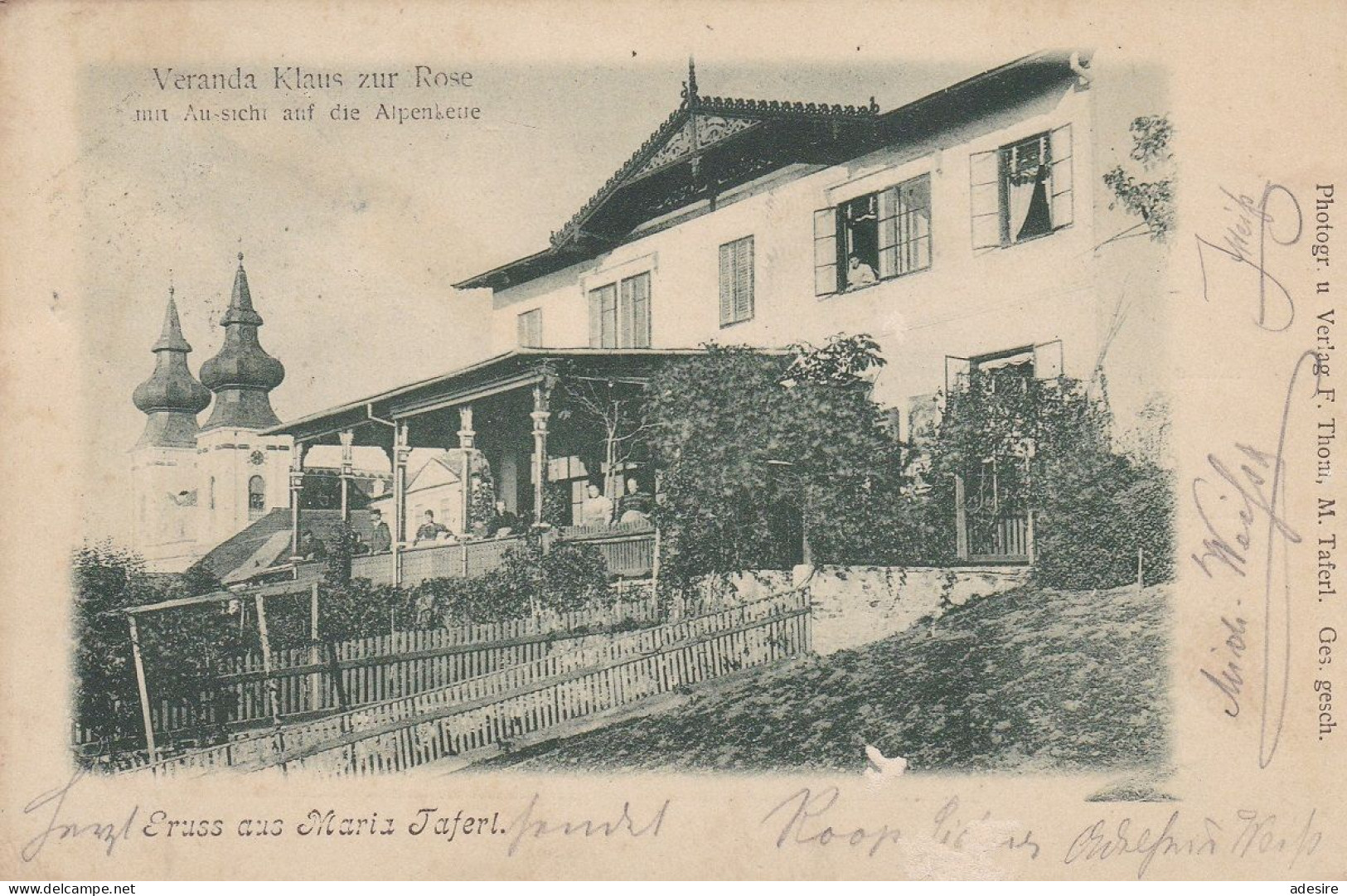 NÖ - Gruss Aus MARIA TAFERL - Veranda Klaus Zur Rose Mit Aussicht Auf Die Alpenkette, Verlag F.Thony M.Taferl, Gel.1902 - Maria Taferl