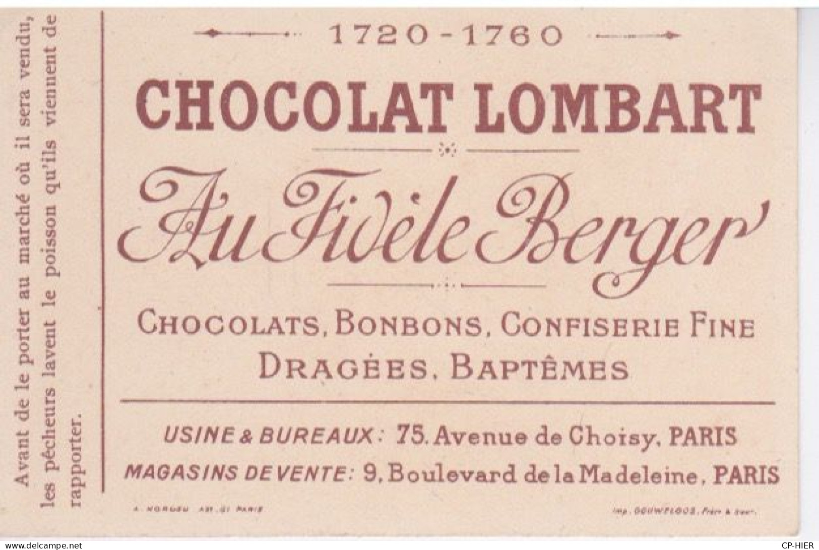 CHROMOS - CHROMO - CHOCOLAT LOMBART -  THEME PPECHE A LA MER - LE NETTOYAGE DU POISSON - Lombart