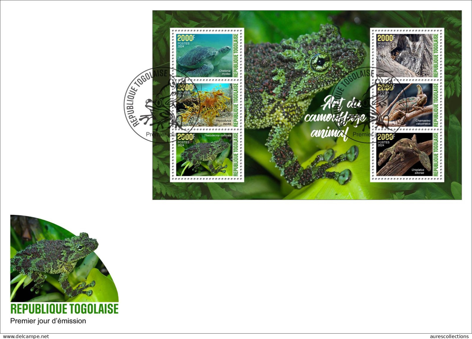 TOGO 2024 FDC MS 6V - CAMOUFLAGE - FROG FROGS TURTLES TURTLE OWL OWLS GECKO CHAMELEON SEAHORSE HIPPOCAMPE - Schildkröten
