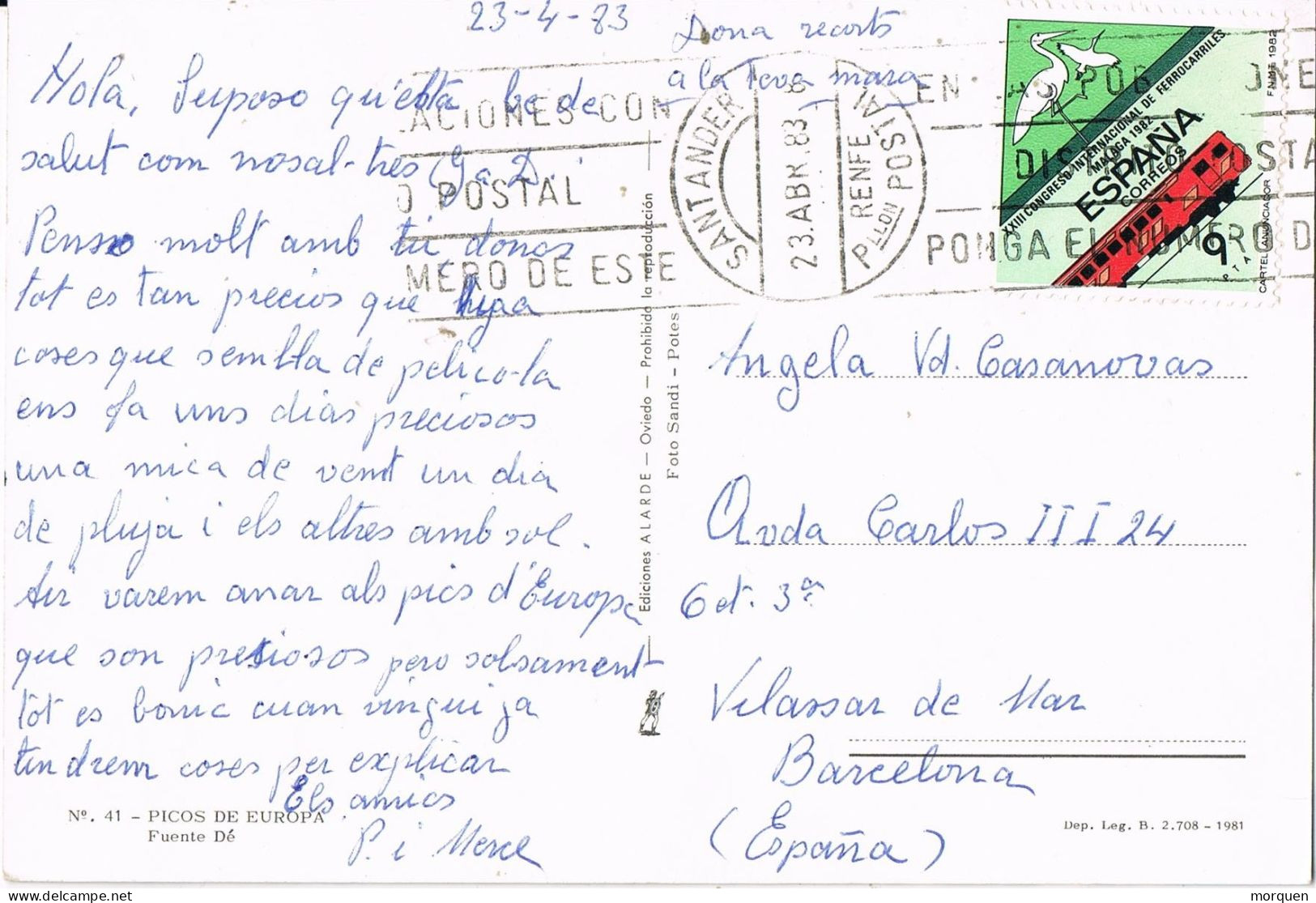 55058. Postal SANTANDER, Pabellon Postal RENFE 1983. Ferrocarril. Vista De FUENTE DÉ En Picos De Europa - Lettres & Documents