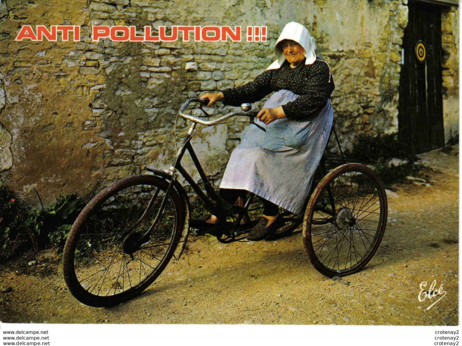 Humour Vélo ( Vert ) Cyclisme Anti Pollution Mémé Sur Son Tricycle VOIR DOS Postée à Monpazier En 1981 En Vacances N°156 - Andere & Zonder Classificatie