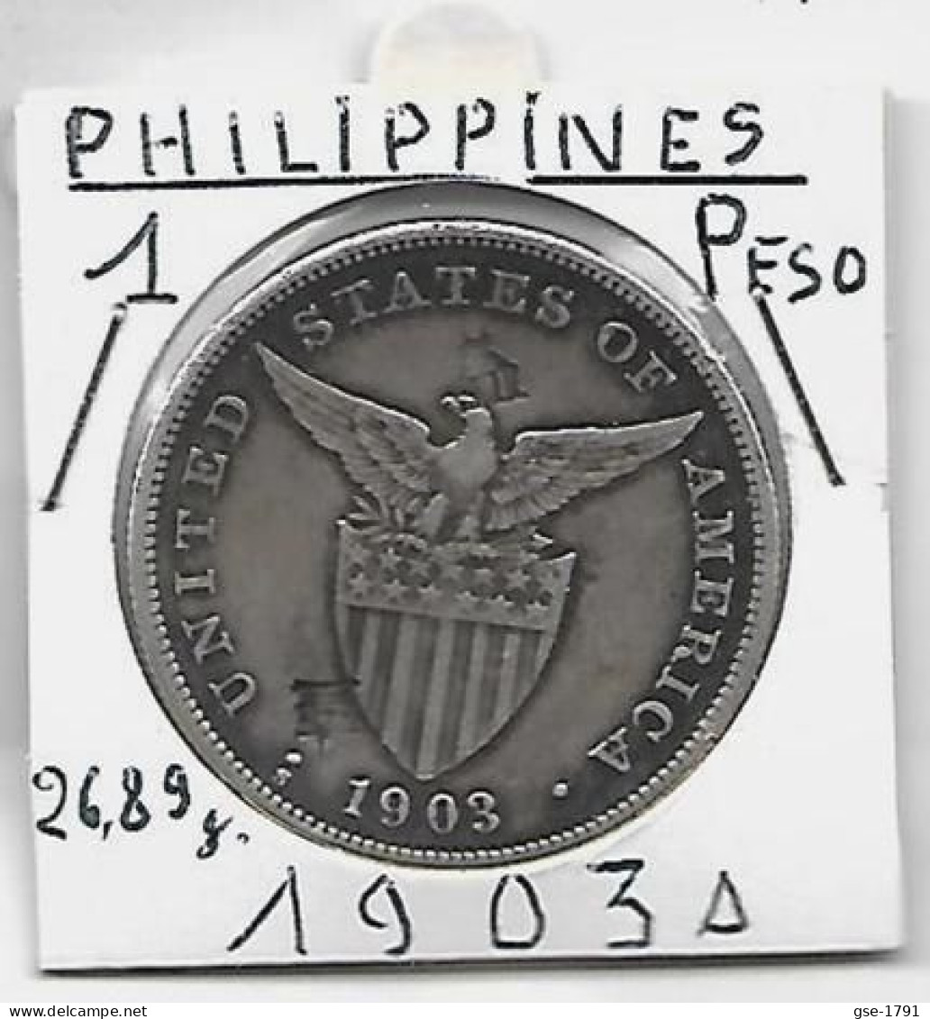 PHILIPPINES  US.Période 1 PESO   Année 1903s   KM168, Ag. 0.900, TTB - Filippine