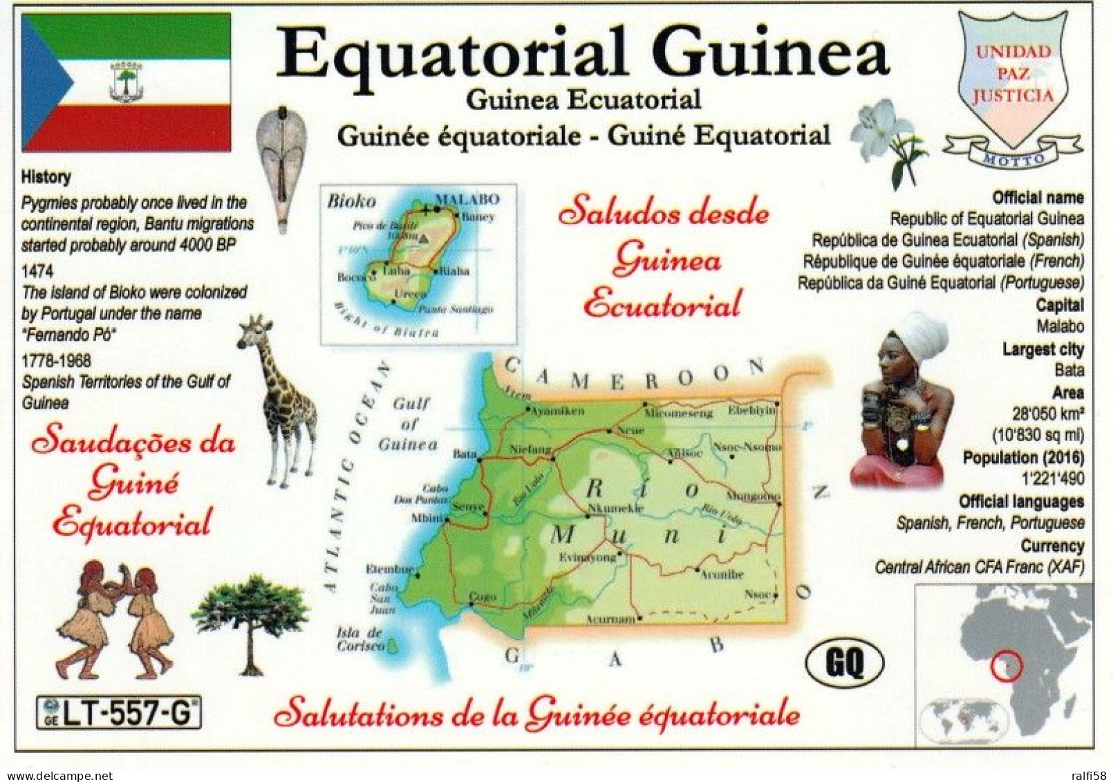 1 Map Of Equatorial Guinea * 1 Landkarte Von Äquatorialguinea Mit Informationen Und Der Flagge Des Landes * - Mapas