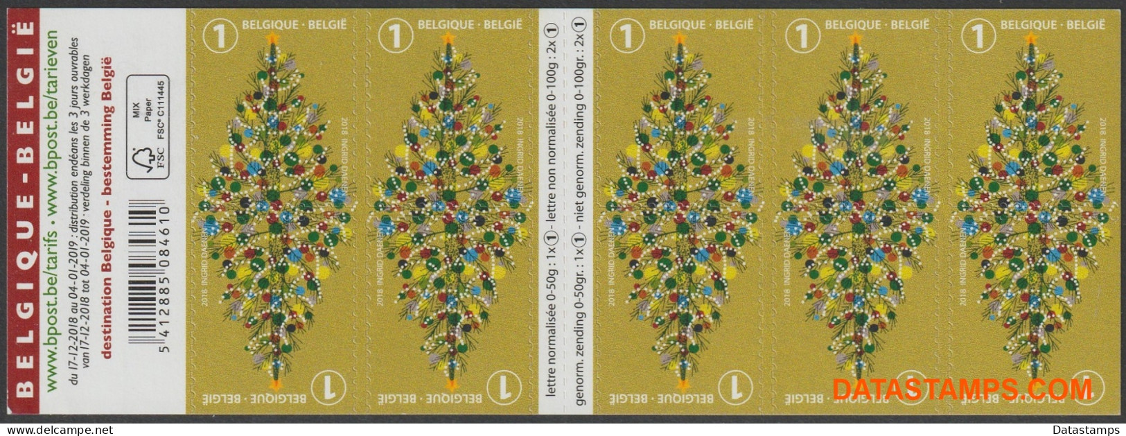 België 2018 - Mi:MH 4873, Yv:C 4810, OBP:B 165, Booklet - XX - Colorful Christmas - 1997-… Validité Permanente [B]