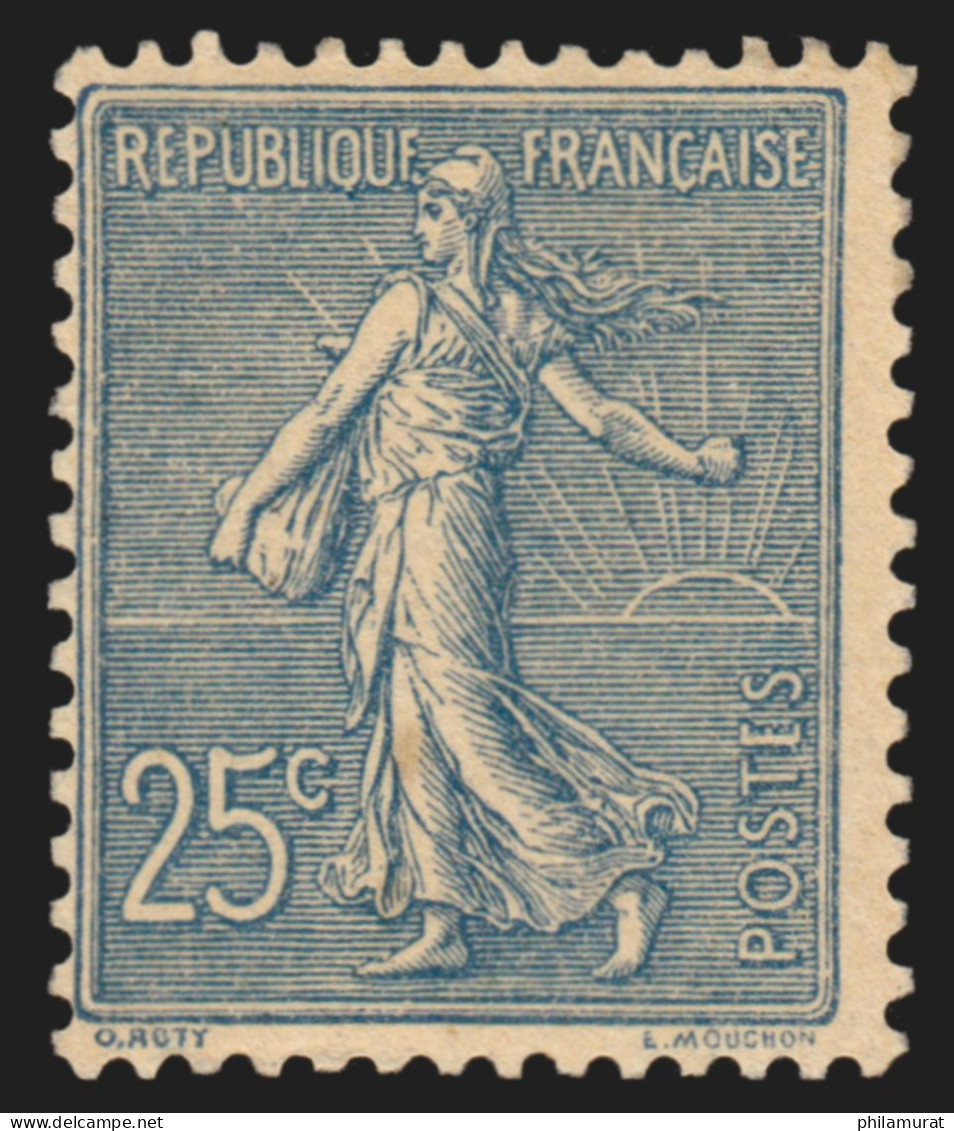 N°132, Semeuse Lignée 25c Bleu, Neuf ** Sans Charnière - TB - Unused Stamps