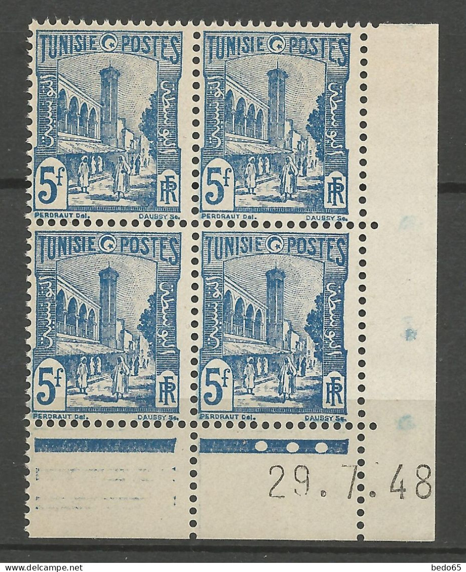 TUNISIE N° 288A Bloc De 4 Coin Daté 29 / 7 / 48 NEUF** SANS CHARNIERE NI TRACE  / Hingeless  / MNH - Unused Stamps