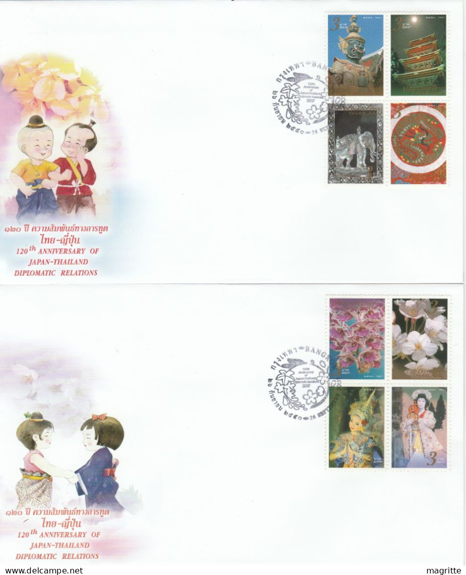 Thailande 2007 FDC 's Emission Commune Japon Relations Diplomatiques Thailand Joint Issue Japan Diplomatic Relations - Gemeinschaftsausgaben