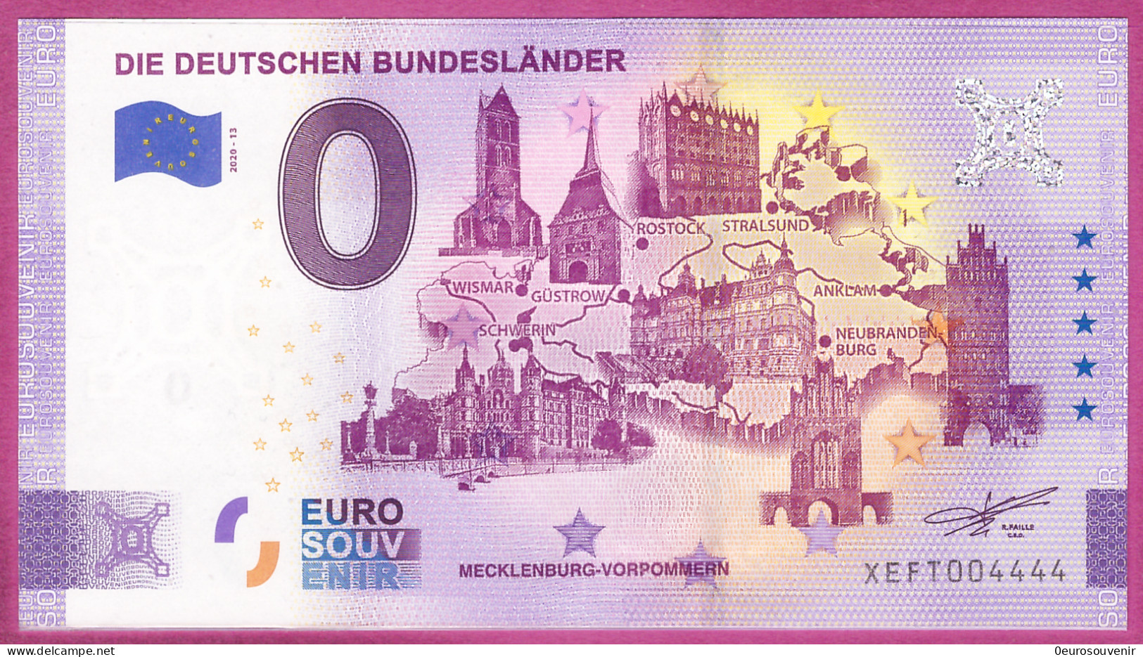 0-Euro XEFT 2020-13 # 4444 ! DIE DEUTSCHEN BUNDESLÄNDER - MECKLENBURG-VORPOMMERN - Privéproeven