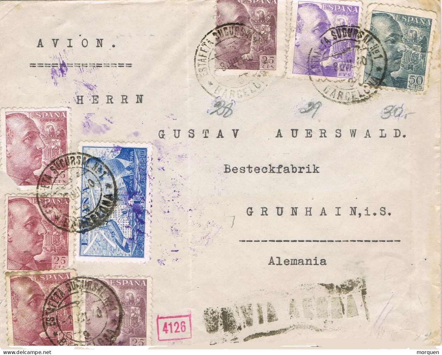 55062. Carta Aerea BARCELONA 1940. Guerra Civil, CENSURA MILITAR. A Germany - Storia Postale