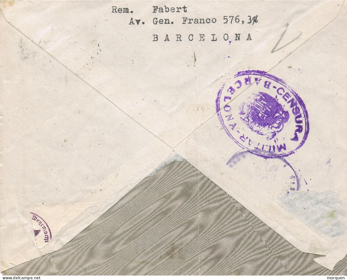 55062. Carta Aerea BARCELONA 1940. Guerra Civil, CENSURA MILITAR. A Germany - Lettres & Documents