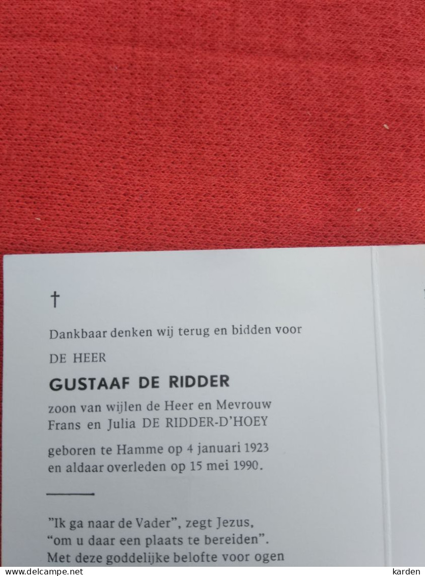 Doodsprentje Gustaaf De Ridder / Hamme 4/1/1923 - 15/5/1990 ( Z.v. Frans De Ridder En Julia D'Hoey ) - Religion &  Esoterik