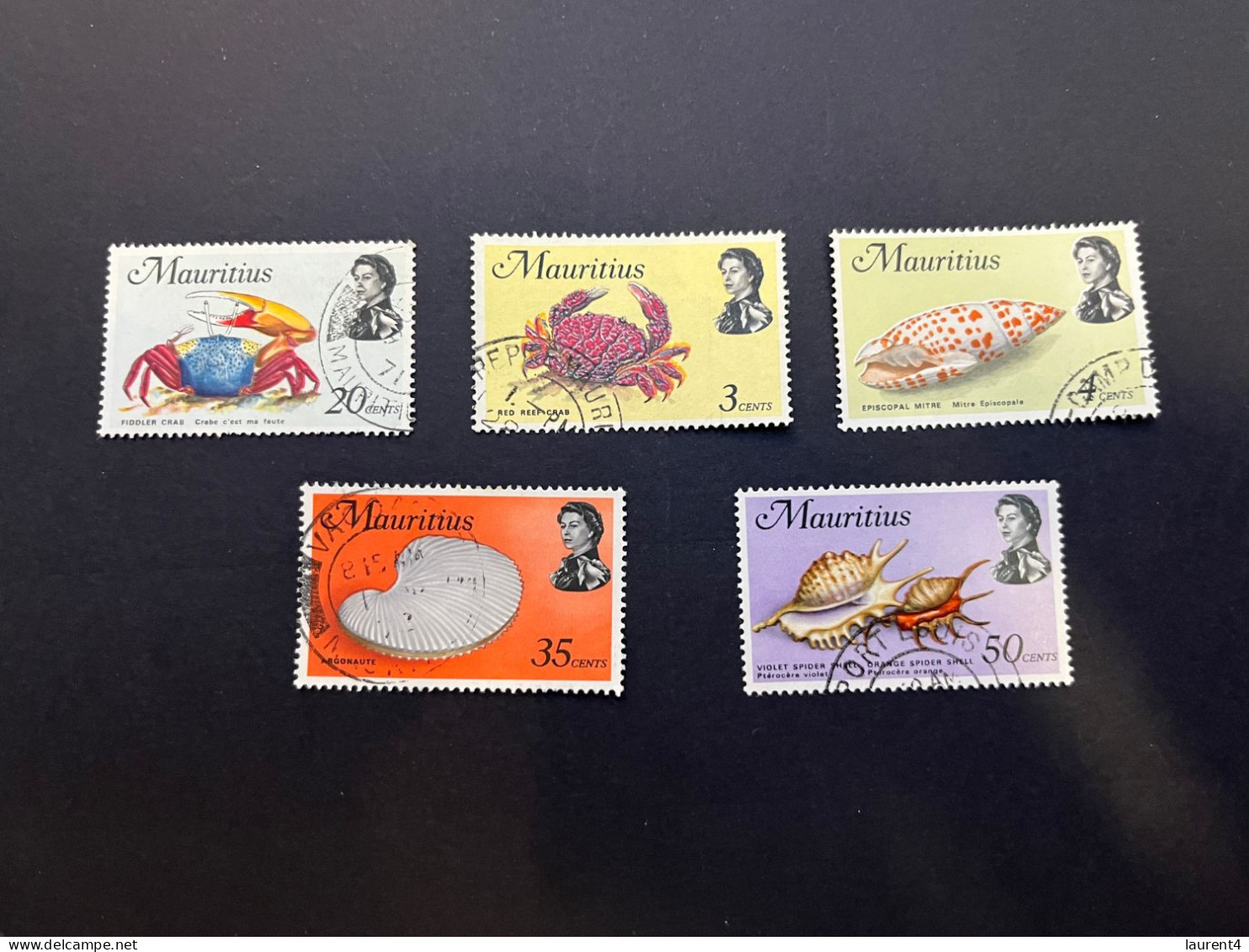 11-5-2024 (stamp)  Shell / Seashell - Coquillage - Mauritius / Ile Maurice (5 Values) - Crustaceans