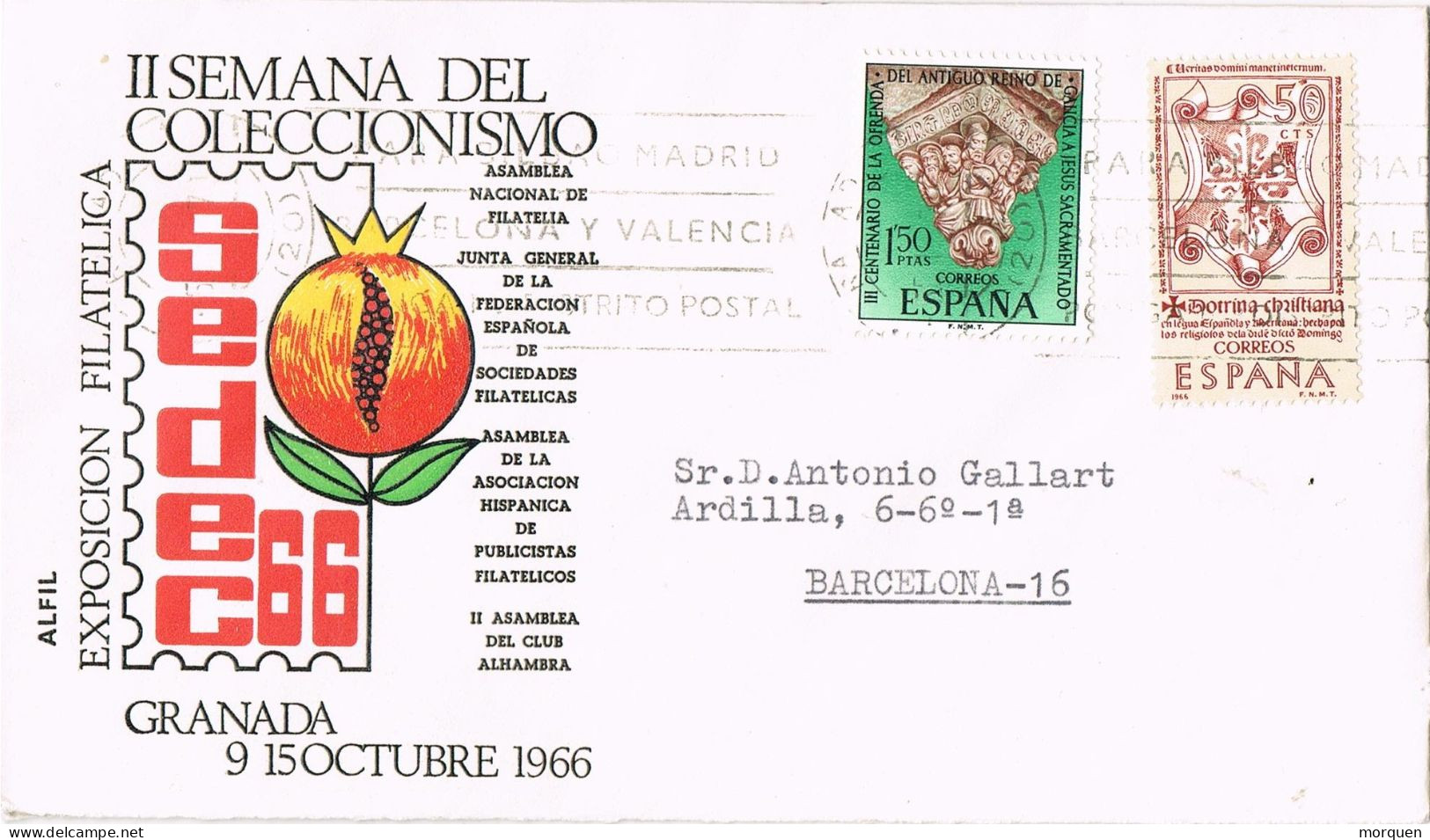 55063. Carta GRANADA 1966. SEDEC 66 Semana Coleccionismo. Viñeta Label Al Dorso - Cartas & Documentos