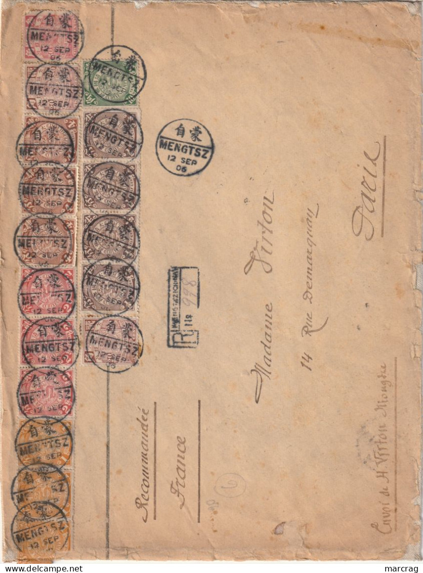 SUPERBE LETTRE DE 1906 MONGTZE POUR PARIS - Cartas & Documentos