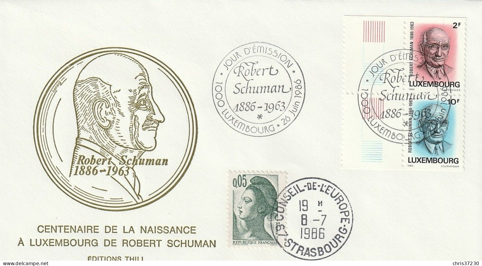 BCT - Enveloppe Centenaire Naissance Robert Schuman - 1986 - Postwaardestukken