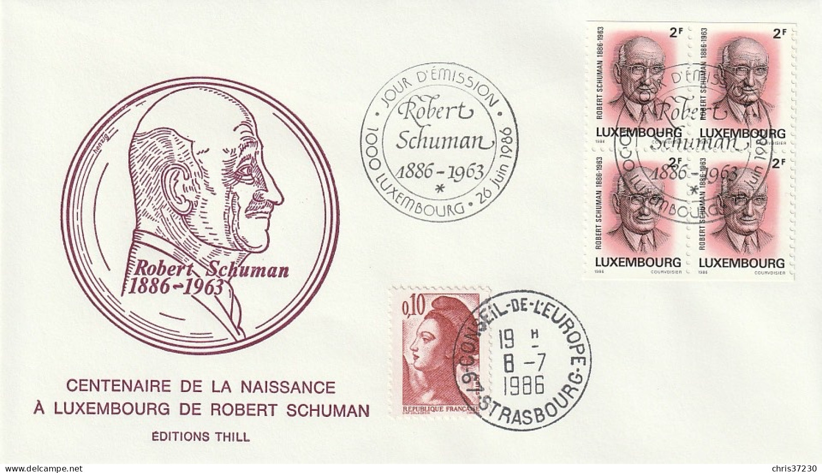 BCT - Enveloppe Centenaire Naissance Robert Schuman - 1986 - Postwaardestukken