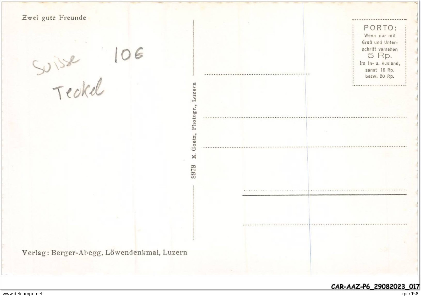 CAR-AAZP6-0415 - SUISSE - TECKEL - Twei Gute Freunde  - Altri & Non Classificati